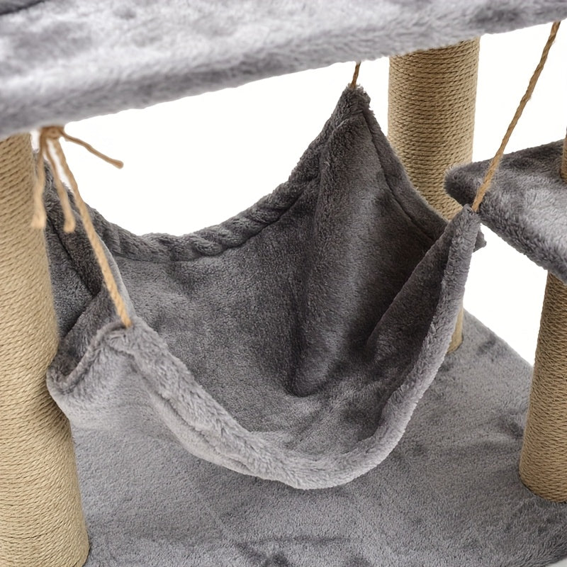 Multi-Level Cat Tree with Enclosed House Sisal Rope Scratching Posts Plush Platforms