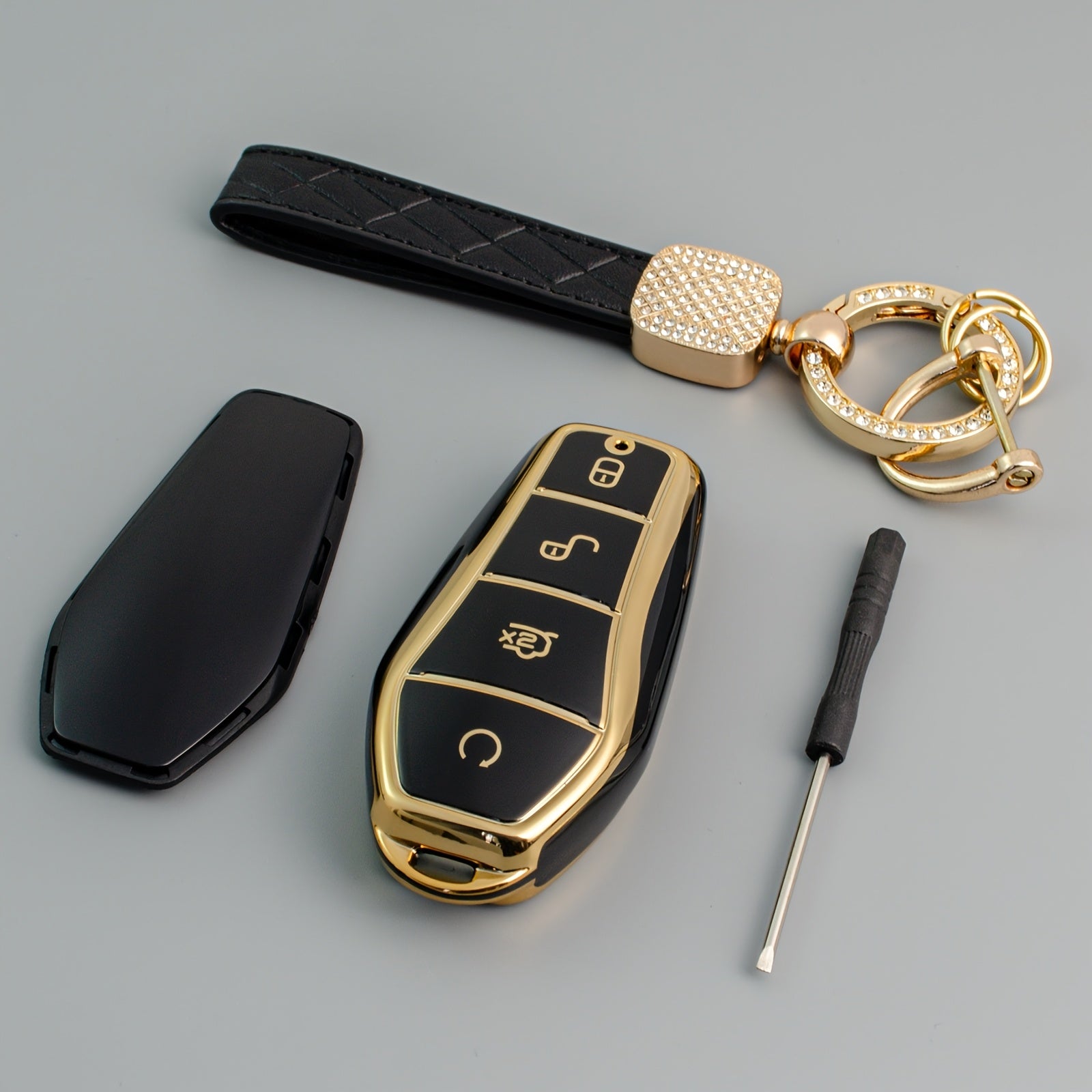 Elegant TPU Key Fob Cover with Crystal Keychain for EV Remote Control