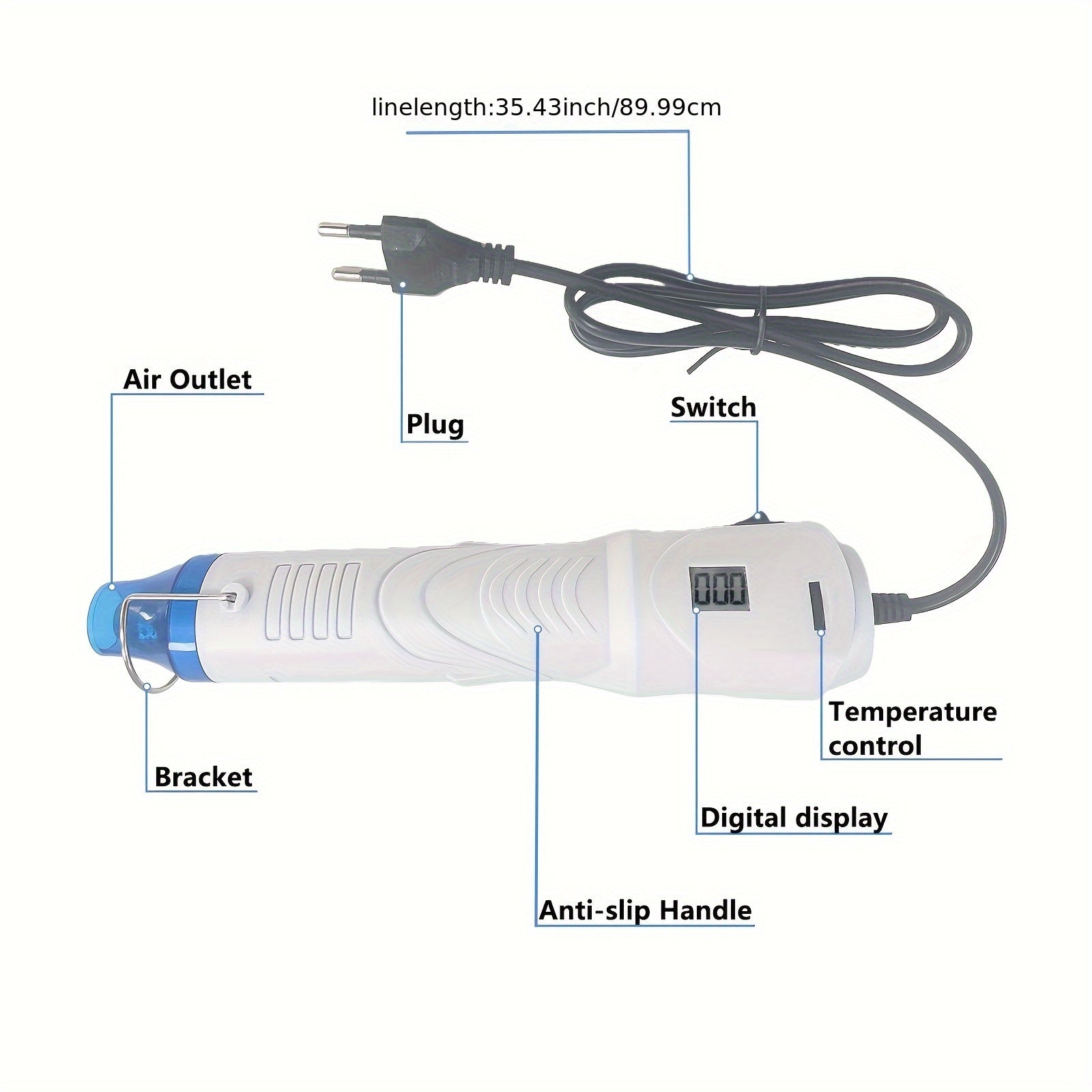 Mini 300W Hot Air Gun with Digital Display for Epoxy Resin Bubble Removal Drying and Shrink Packaging