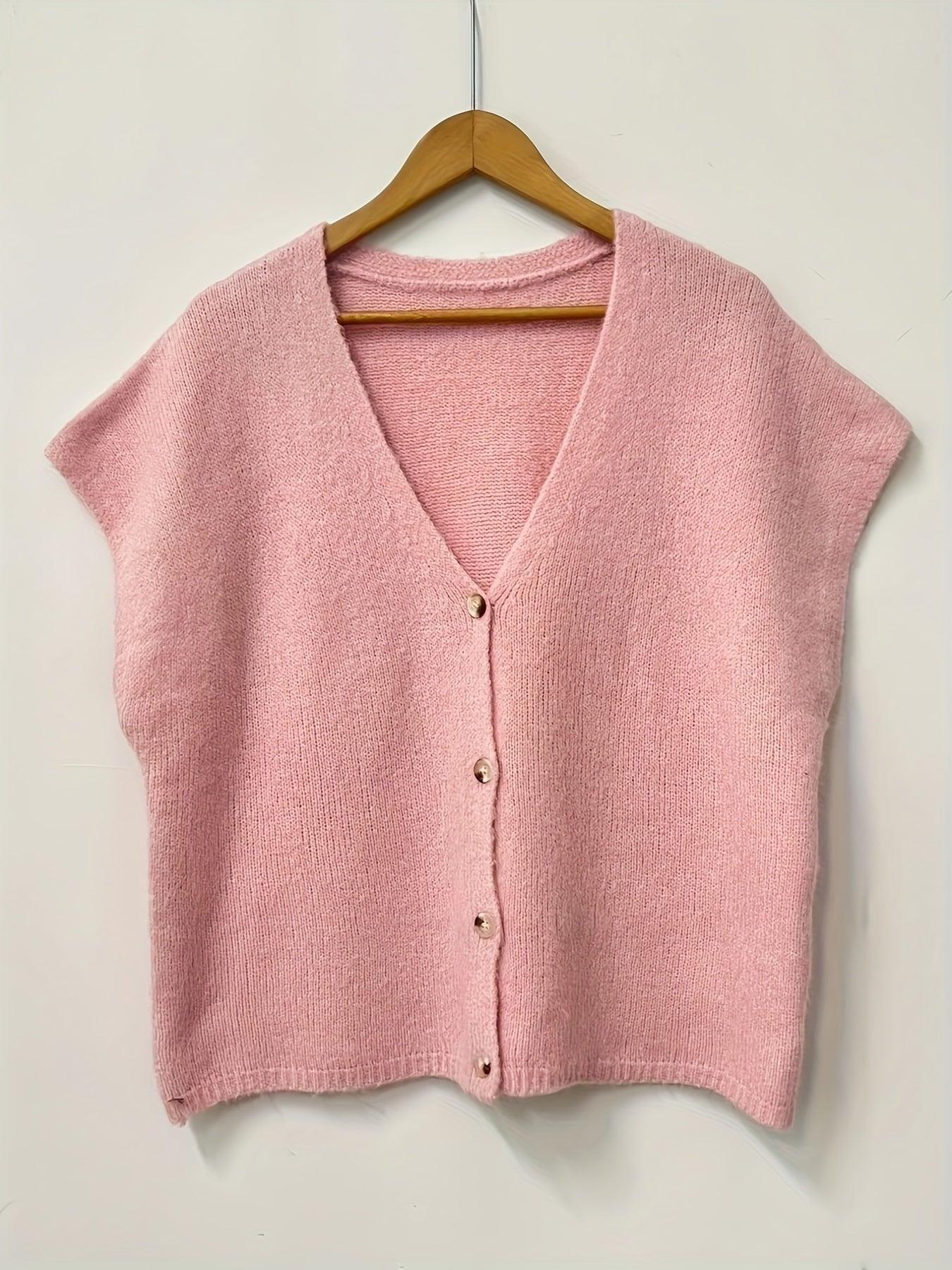 Women's Knit Cardigan Spring Summer Solid Color Button Collarless Polyester