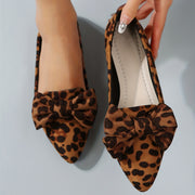 Women's Leopard Print Flat Shoes with Bowknot Decor Pointed Toe Lightweight Slip-On