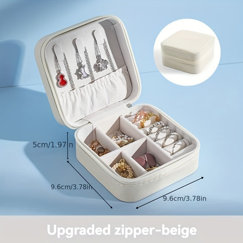 Mini Faux Leather Jewelry Organizer with Drawer for Earrings Necklaces Rings and Bracelets