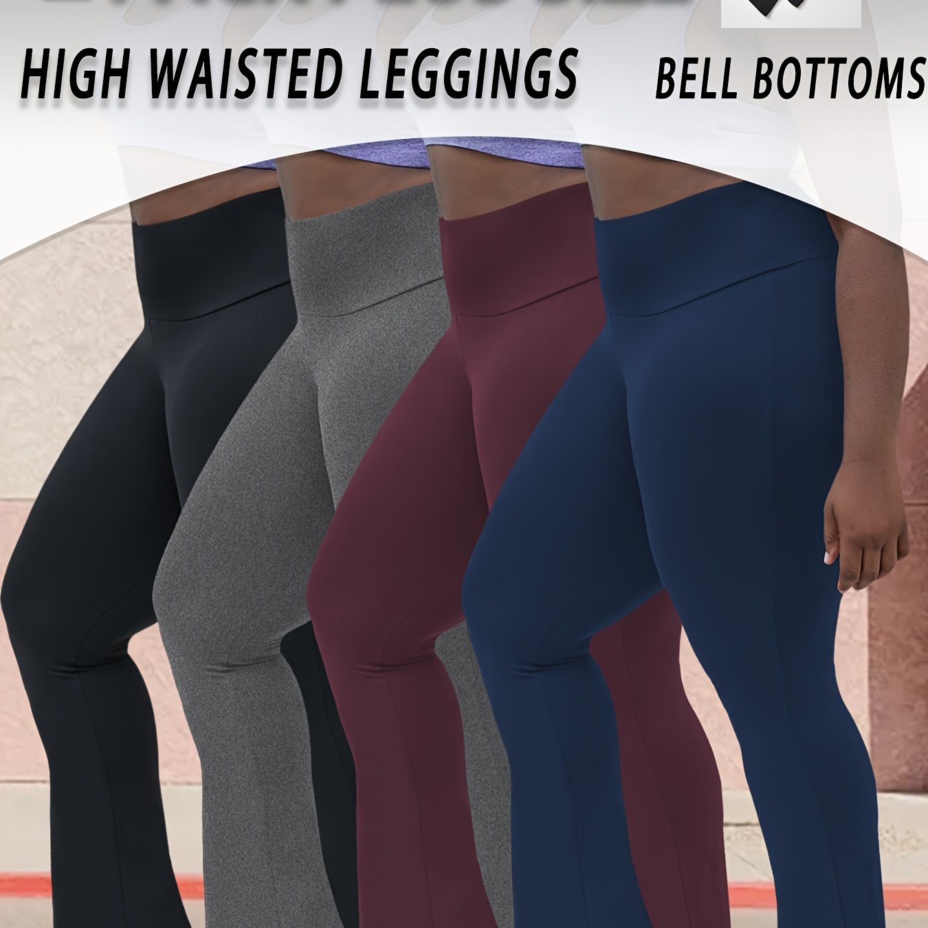 Leggings de tiro alto acampanados de talla grande con control de abdomen en color sólido