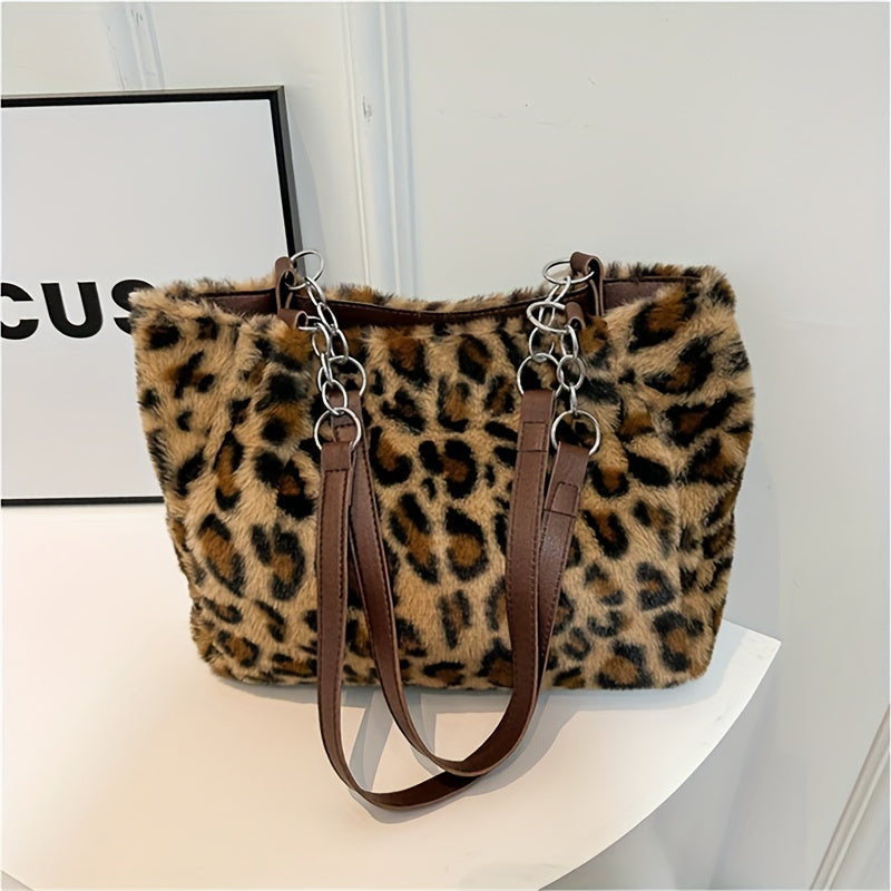 Ayollar uchun zamonaviy leopard naqshli sumka - ajraladigan tasma bilan uslubiy sun'iy mo'yna to'plami, keng yelka sumkasi, har kuni kiyish uchun ko'p maqsadli krossbody sumkasi, 18 yoshdan oshgan zamonaviy kattalar uchun trendy aksessuar