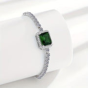 Women's Silver Bracelet with Green Zirconia Stones Adjustable Jewelry for Daily and Special Occasions