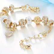 Gold-Plated Copper Bracelet with Glass Beads and Heart Charm for Women