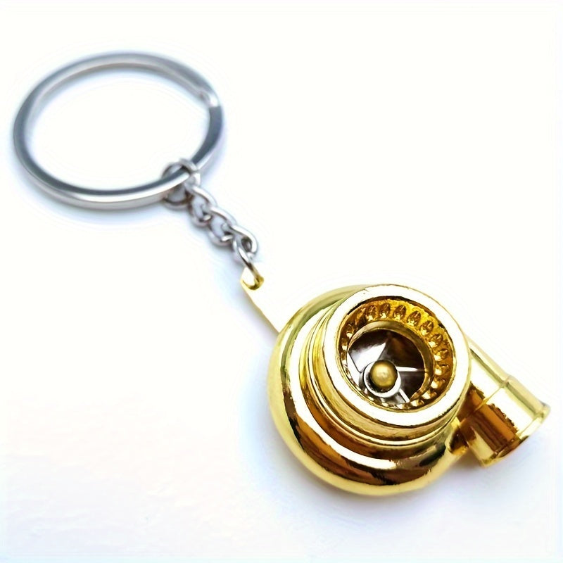 Unisex Metal Golden Turbocharged Keychain Car Modification Accessory