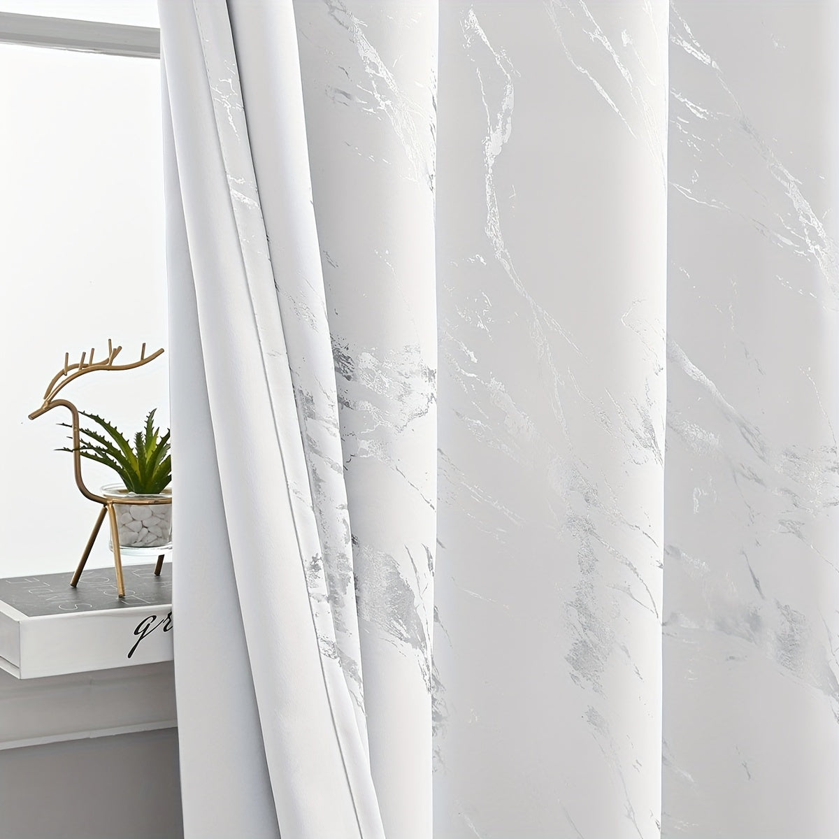 Blackout Curtains Set of 2 Modern Marble Pattern UV Protection Polyester for Living Room Bedroom