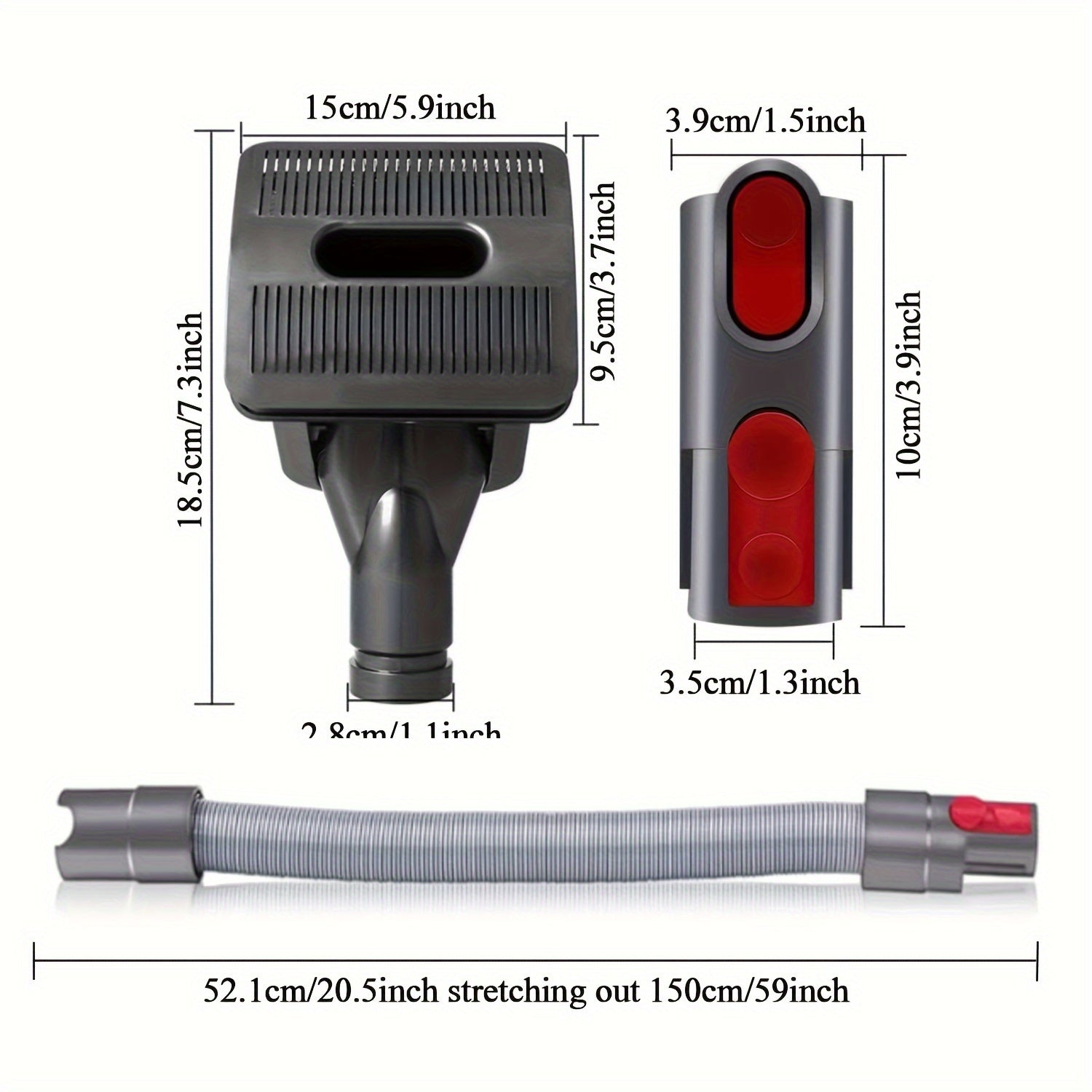 Uy hayvonlarini parvarish qilish cho'tkasi va mashhur vakuum brendlari bilan mos keladigan uzatma shlangi - itlar uchun mukammal, V11, V10, V8 va V7 modellari uchun mos.