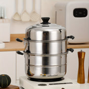 4-Piece Stainless Steel Steamer Set with 3-Tier Stackable Design for Cooking and Steaming