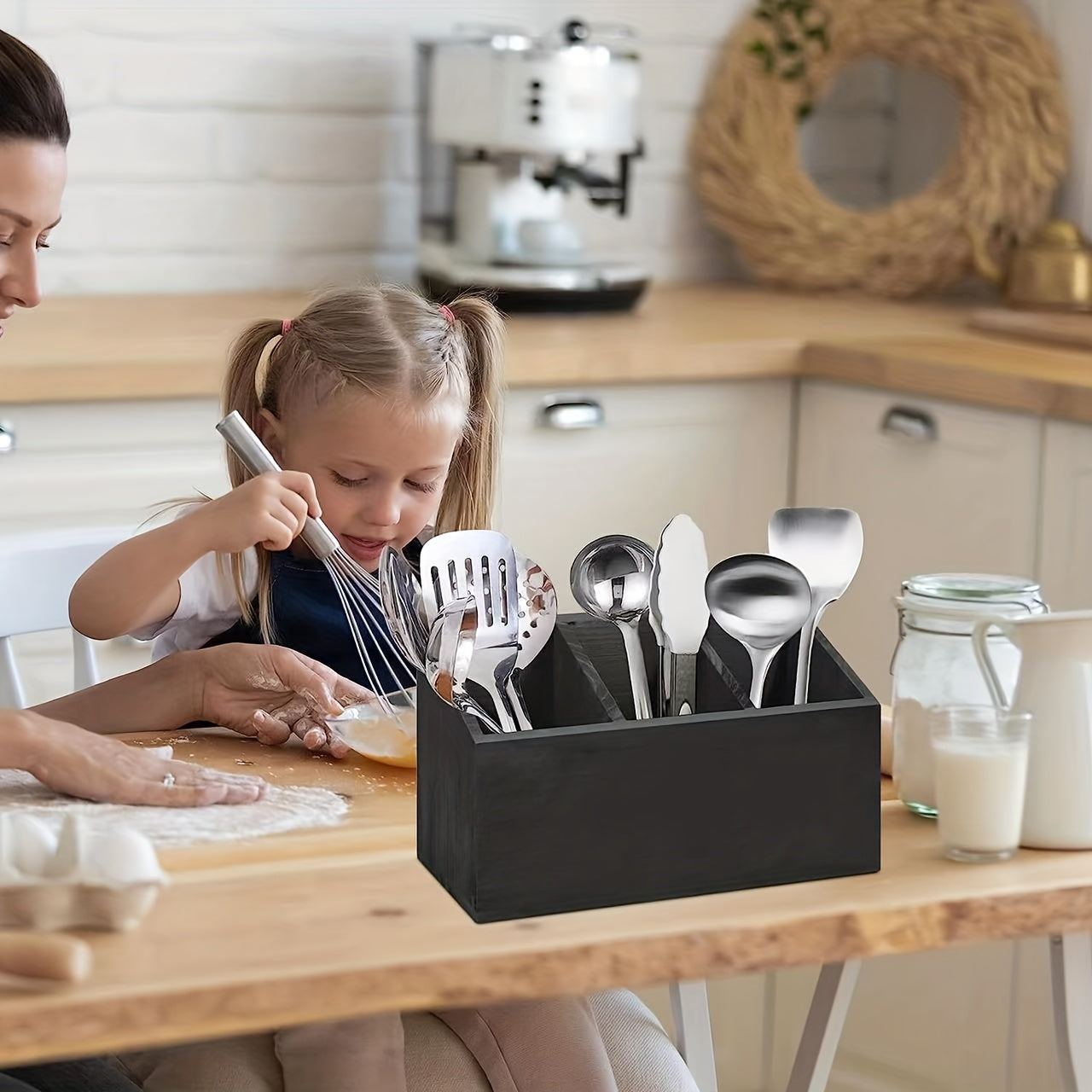 Деревянная подставка для посуды в фермерском стиле с 2 уровнями коробок для посуды - Идеально подходит для организации и хранения кухонных предметов - Окрашена в черный цвет