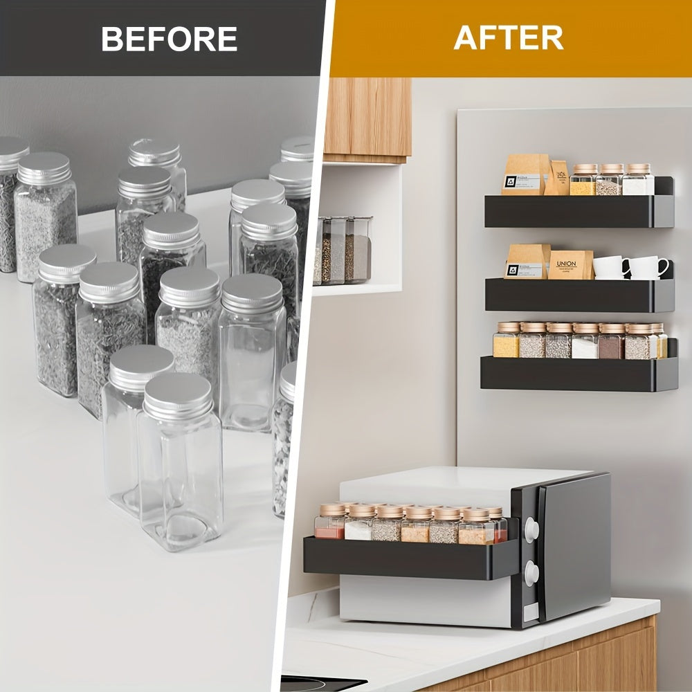 4PCS Large Capacity Magnetic Spice Holders Wall Mount Storage Rack Kitchen Organizer
