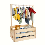 Wooden Closet Organizer with Hanging Rod and Storage Bin Multi-Purpose Plywood Storage Shelf