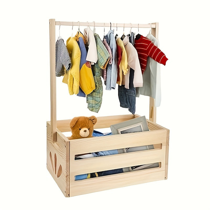 Wooden Closet Organizer with Hanging Rod and Storage Bin Multi-Purpose Plywood Storage Shelf