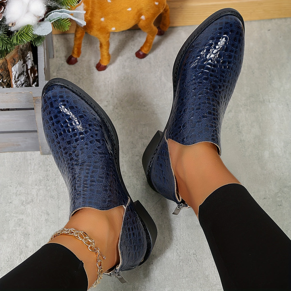 Women's Chunky Heel Ankle Boots Synthetic Back Zipper Non-Slip All-Season Dress