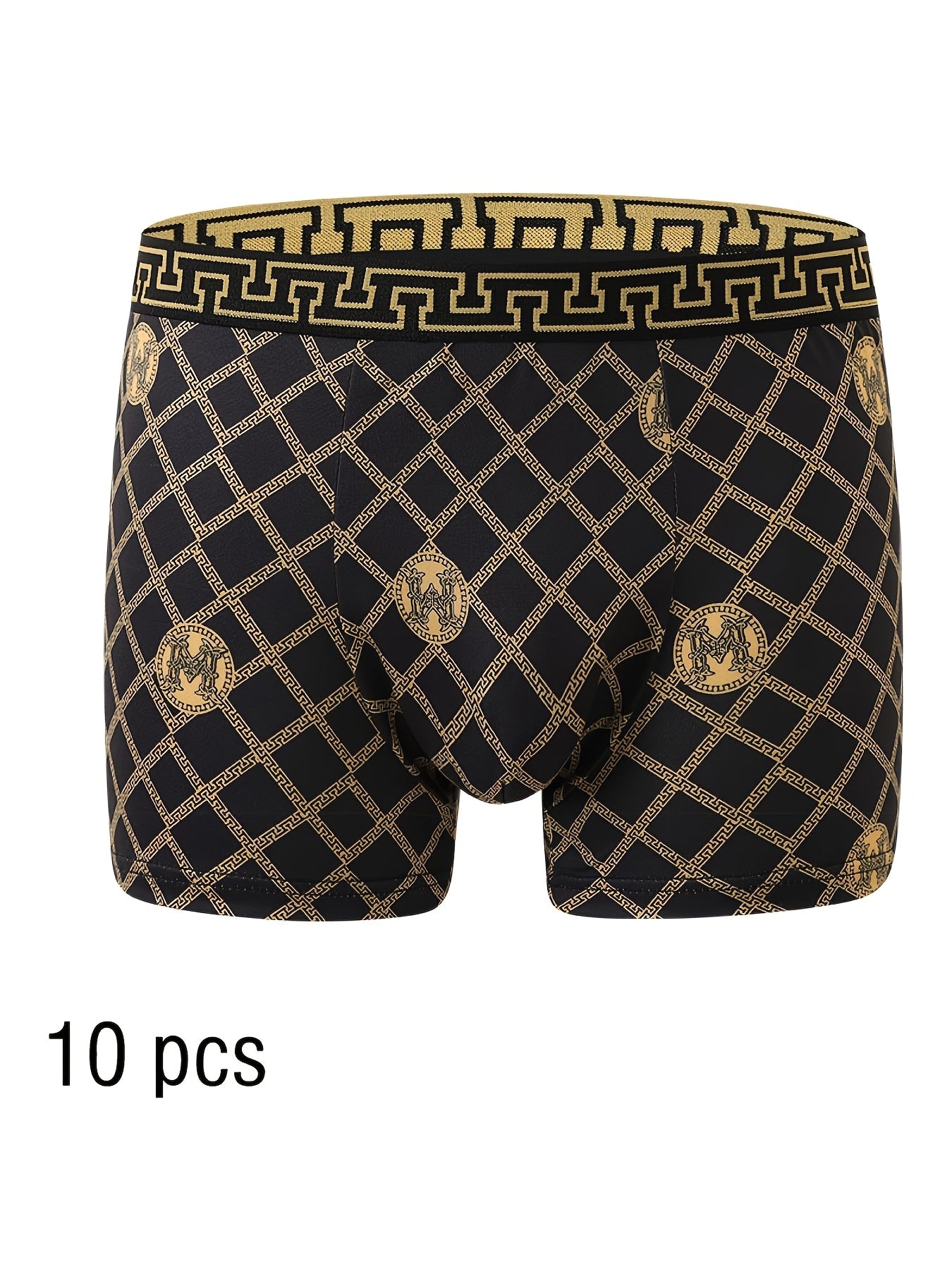 Men's Boxer Briefs 10 Pack Black Gold Print High Stretch Polyester Quick-Dry Comfort for Golf