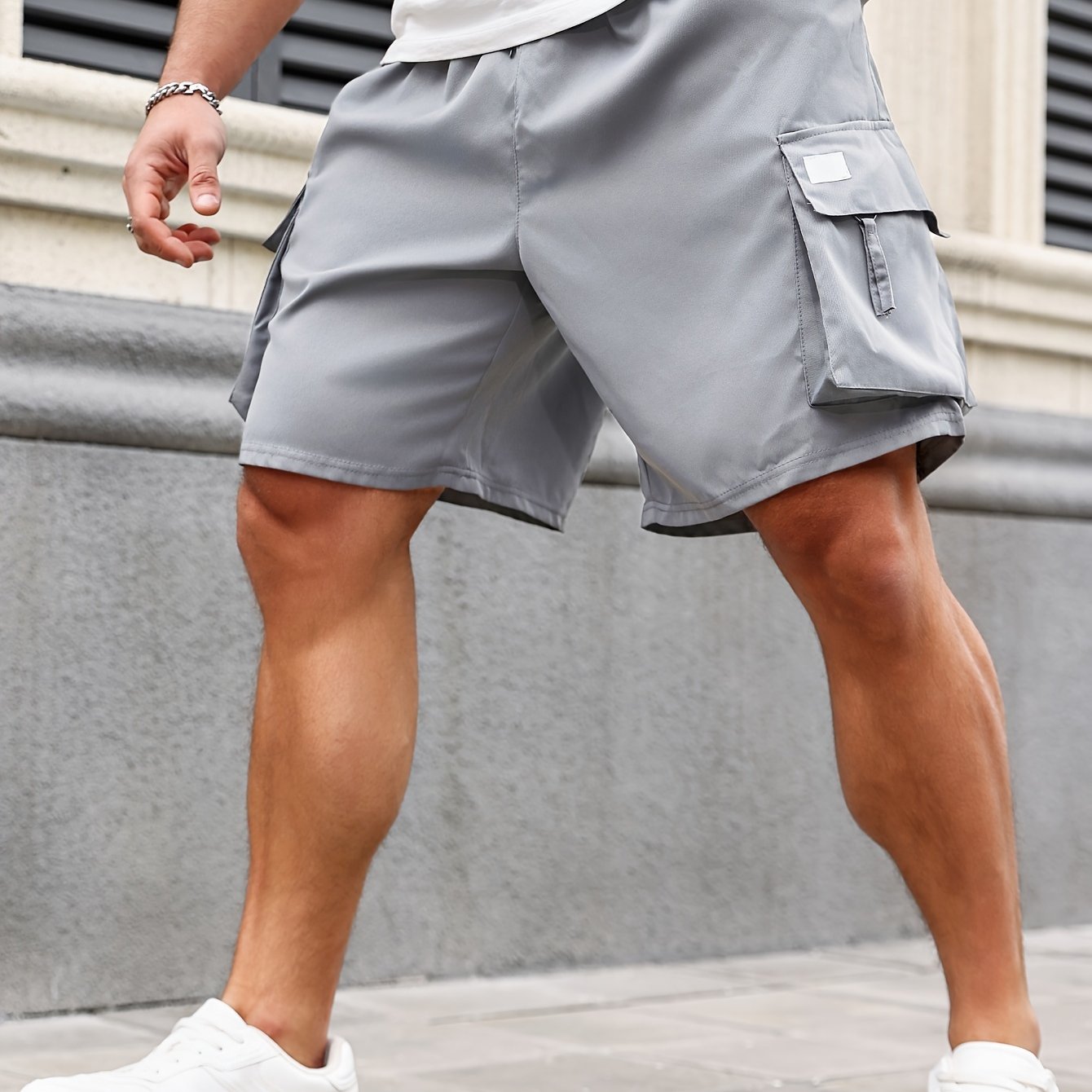 Pantalones cortos cargo de gran tamaño para hombre, poliéster, de color sólido, casuales, verano, al aire libre