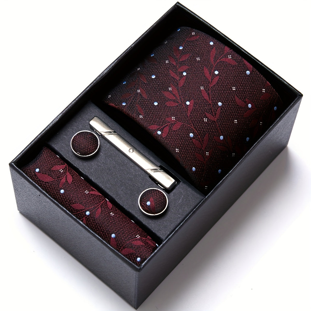 Men's Wedding Accessories Gift Set Tie Cufflinks Pocket Square in Gift Box
