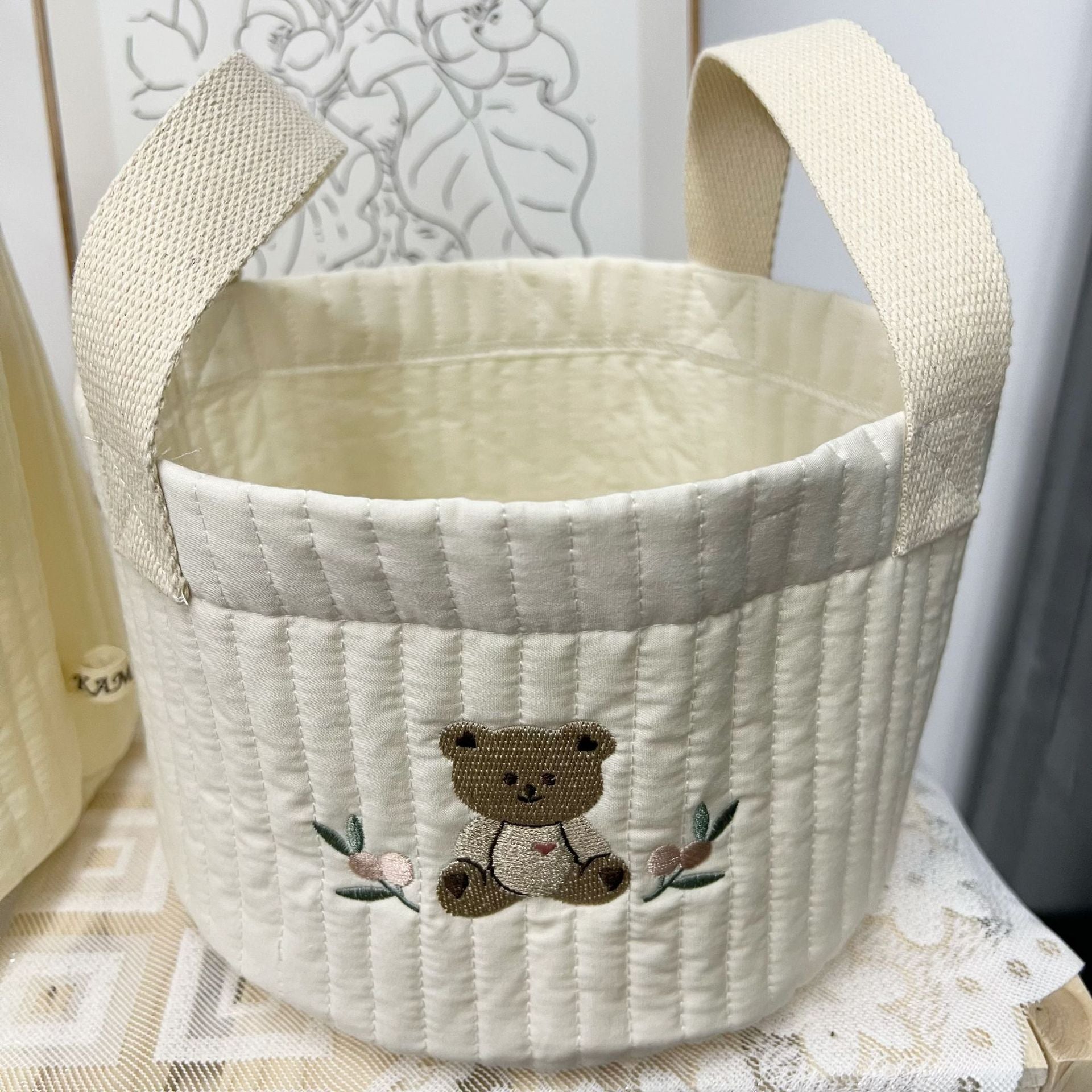 Quilted Fabric Storage Basket for Organizing Rooms and Closets