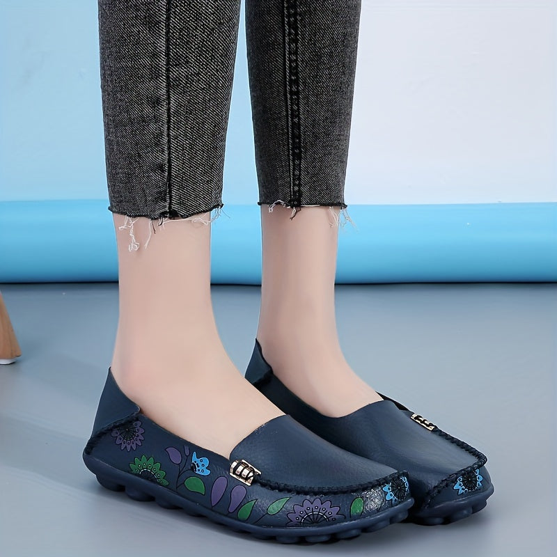 Women’s Slip-On Loafers Floral Print Casual Shoes Red Cover Upper