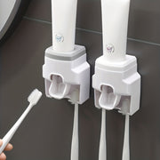 Wall Mounted Toothbrush Holder and Toothpaste Dispenser with Automatic Squeezer for Family Bathroom
