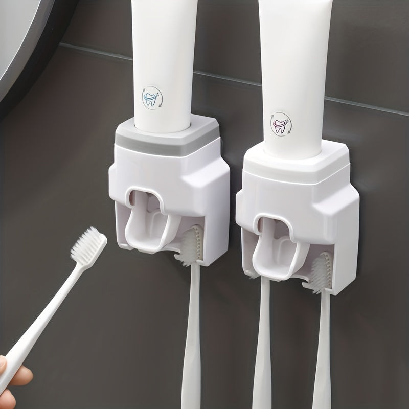 Wall Mounted Toothbrush Holder and Toothpaste Dispenser with Automatic Squeezer for Family Bathroom