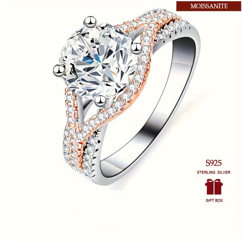 Sterling Silver 2 Carat Moissanite Ring Dual Color Engagement Wedding Jewelry
