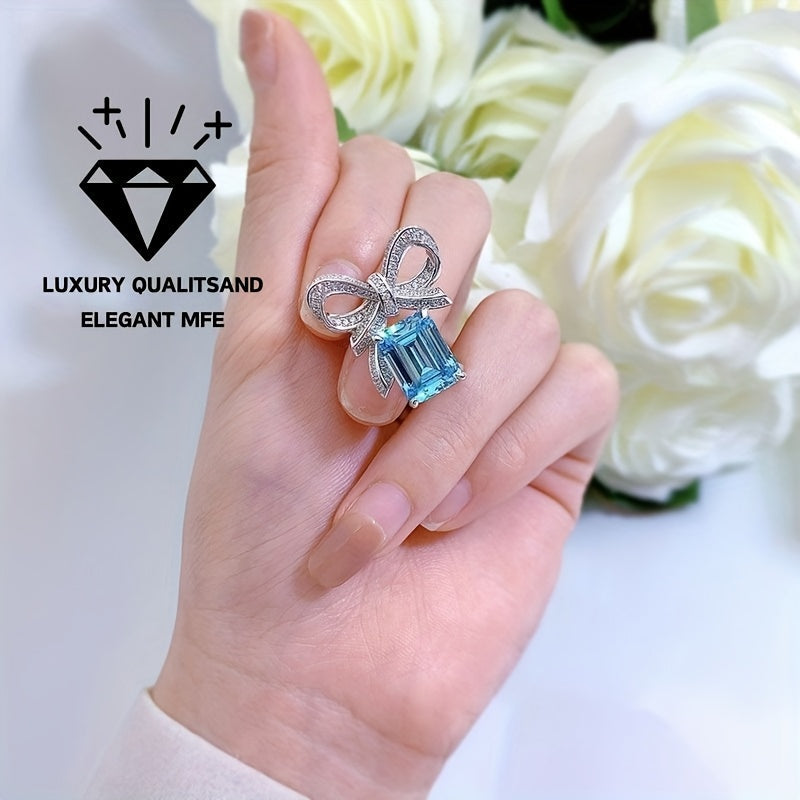 Women's Butterfly Ring with Aquamarine 9x12 Silver Gift Box