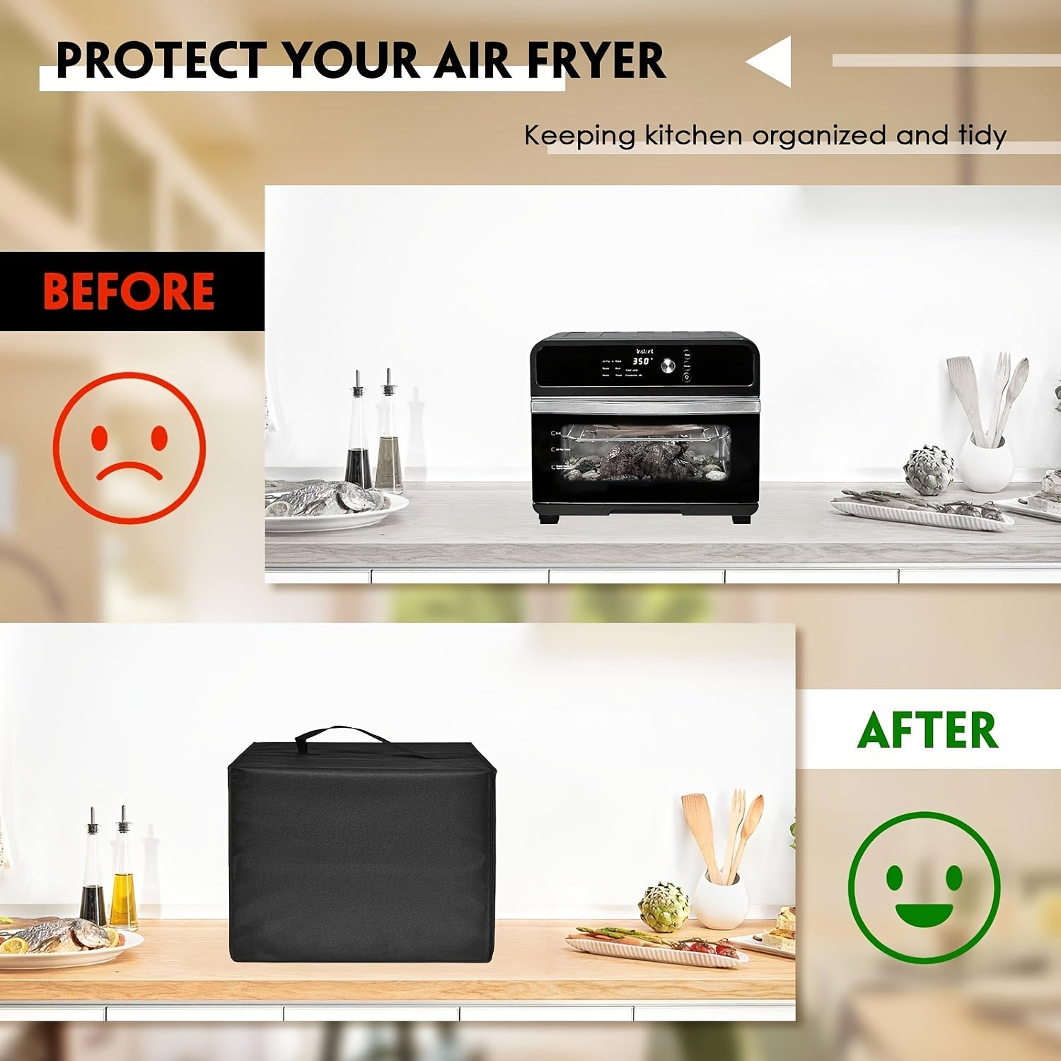 Waterproof Air Fryer Cover Dust UV Resistant Protective Oven Cover Multi-Functional Digital Accessory Black Gray