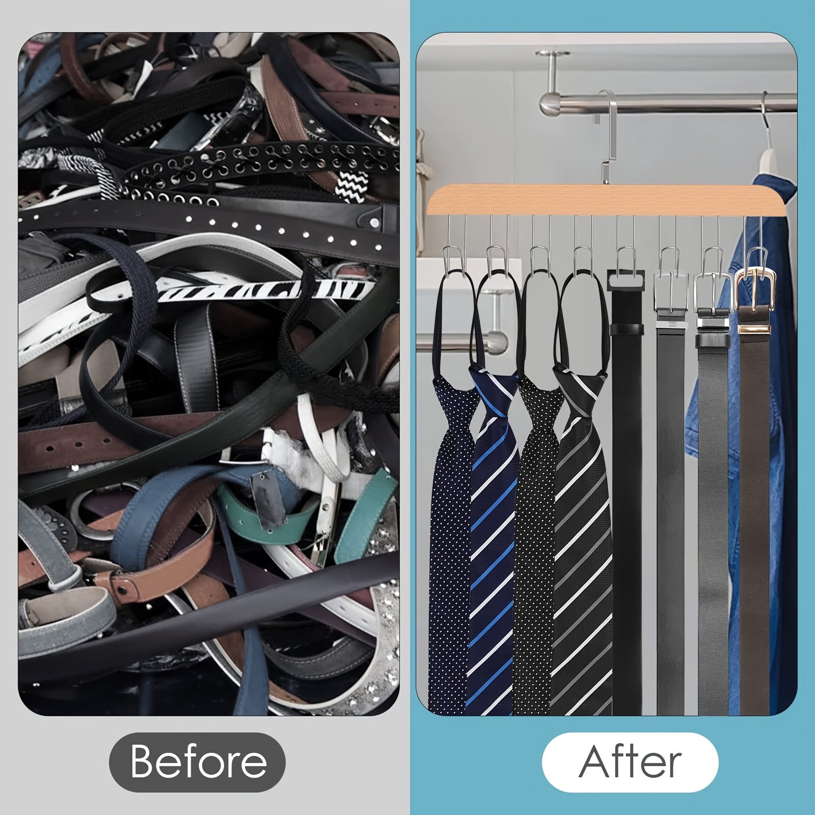 Набор из 2 деревянных вешалок для одежды с 8 крючками, вешалки для экономии места для бюстгальтеров, прочные деревянные вешалки с поворотными крючками, органайзер для шкафов для майок, топов, купальников, бюстгальтеров и шарфов.