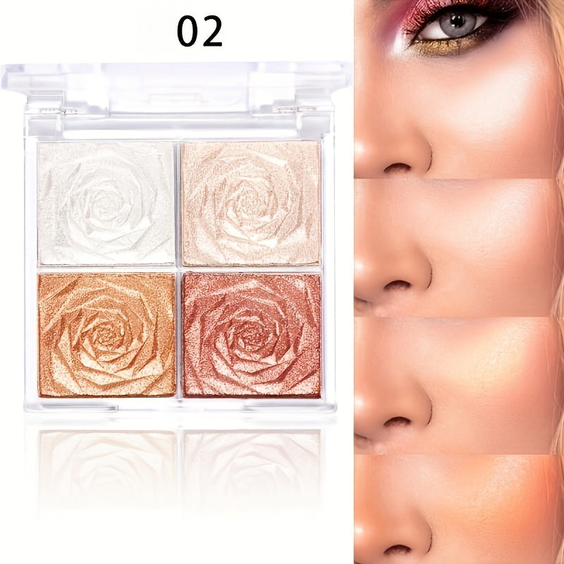Waterproof Makeup Highlighter & Contour Palette Natural Rose-Shaped Packaging