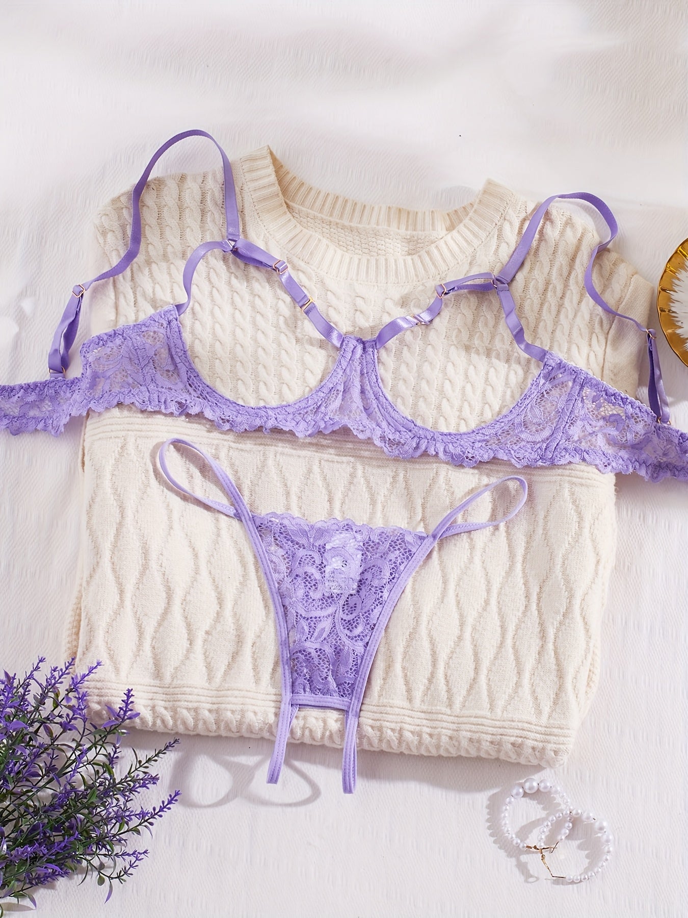 Lingerie Open-Back Lace Thong Set for Women