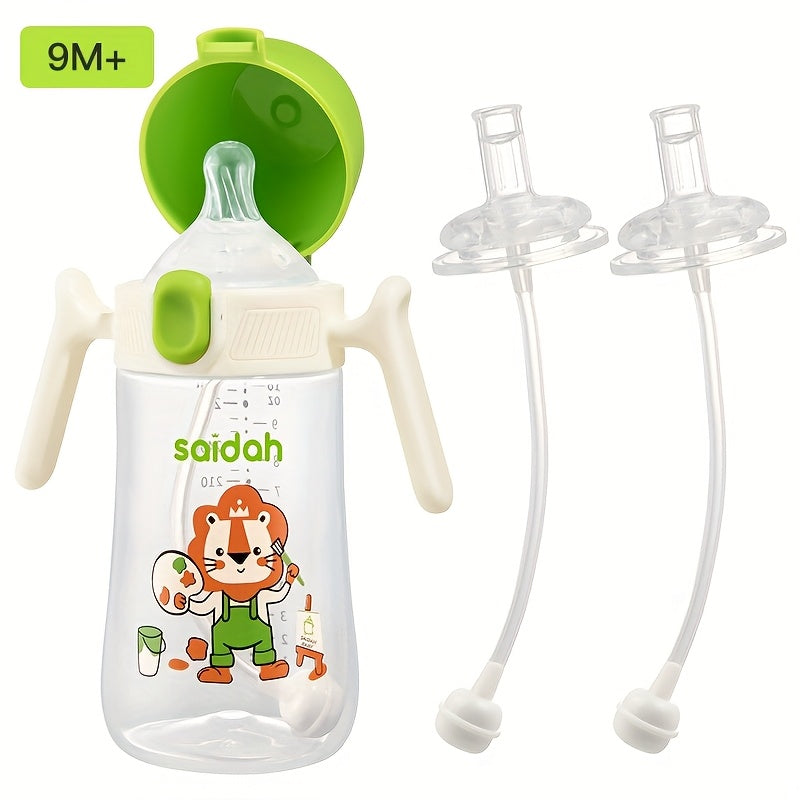 10oz Leak-Proof BPA-Free Silicone Feeding Bottle with Straw for Kids