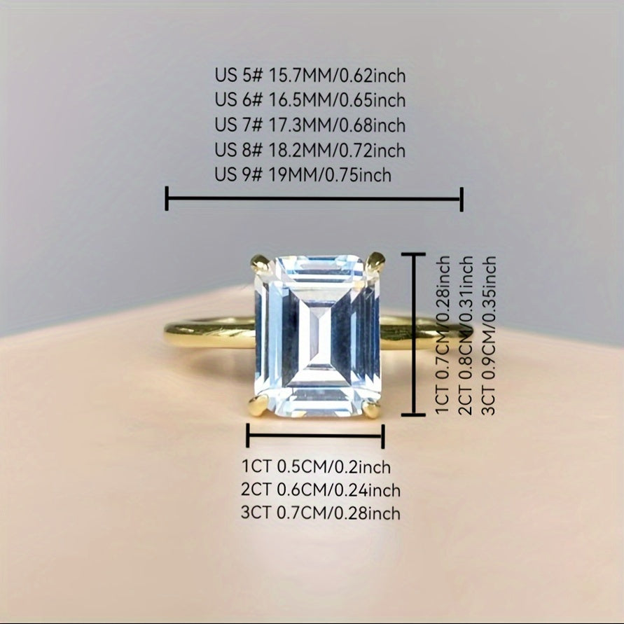 Кольцо из стерлингового серебра с прямоугольным кубическим цирконием 1CT для женщин