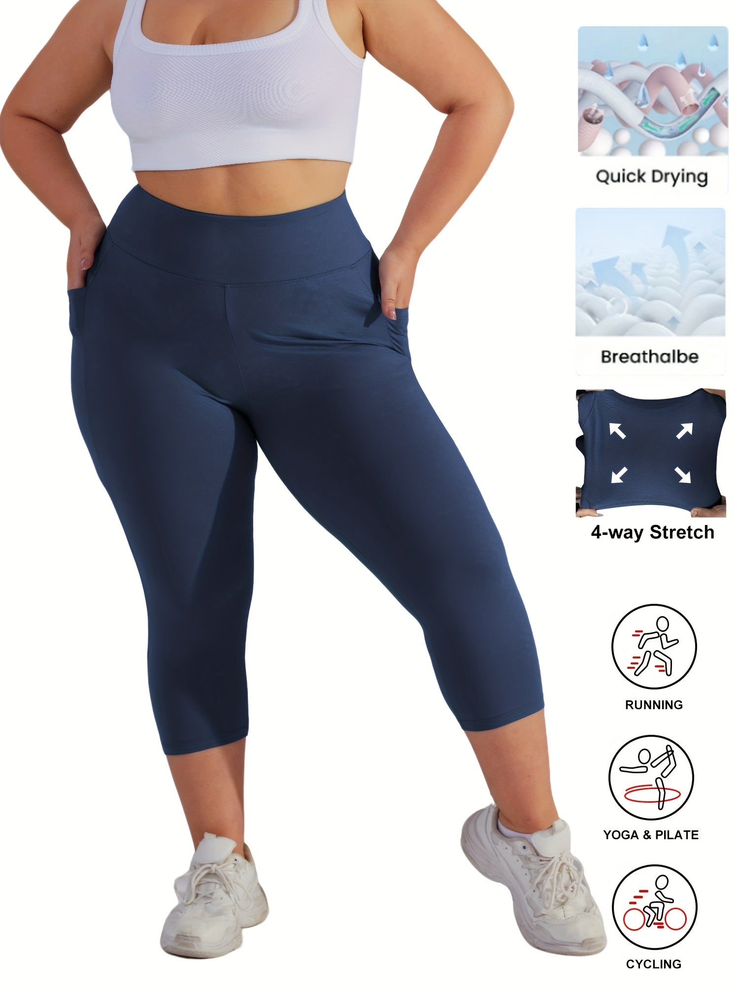 Женские леггинсы для йоги большого размера с высокой талией, карманами и контролем живота