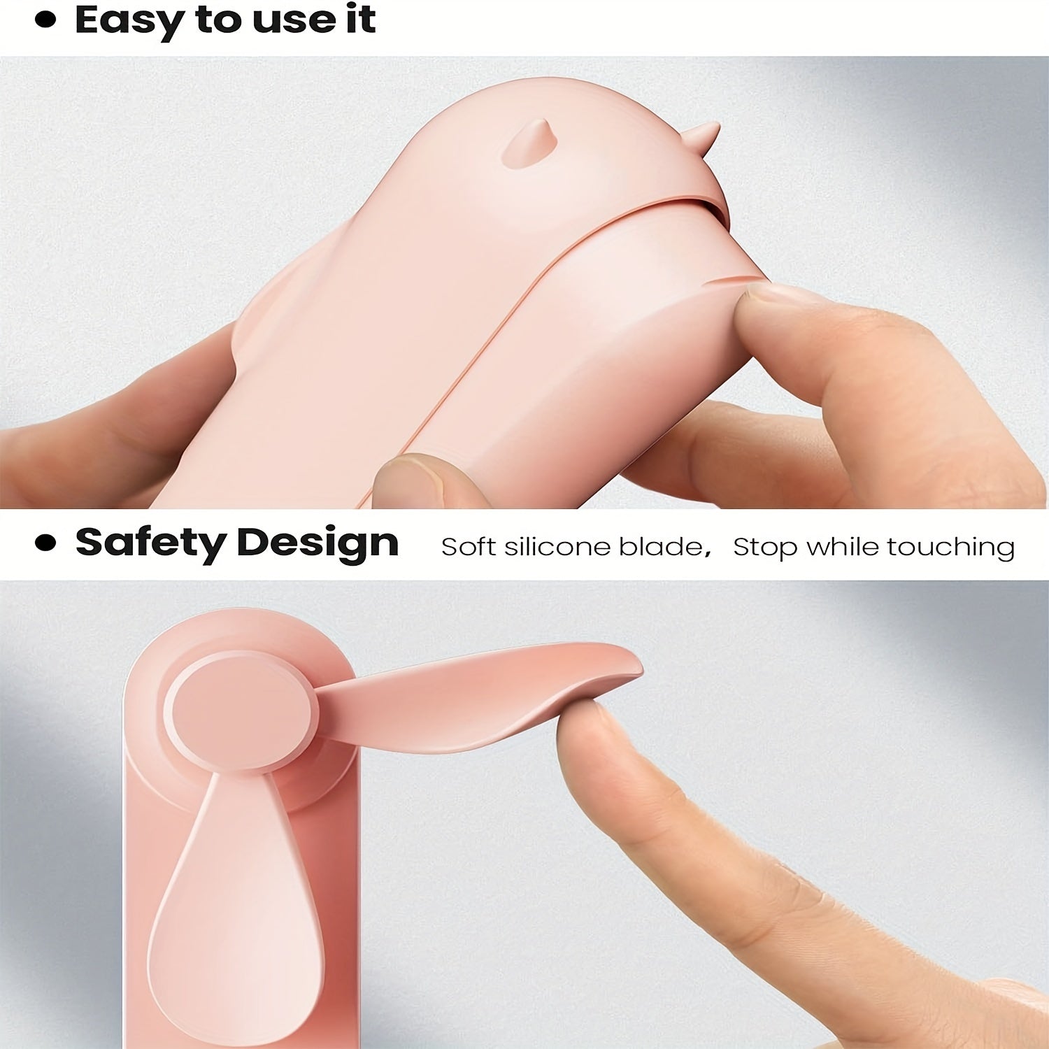 Mini Handheld Fan Foldable USB Rechargeable Portable Personal Cooling Pink Silicone Blades