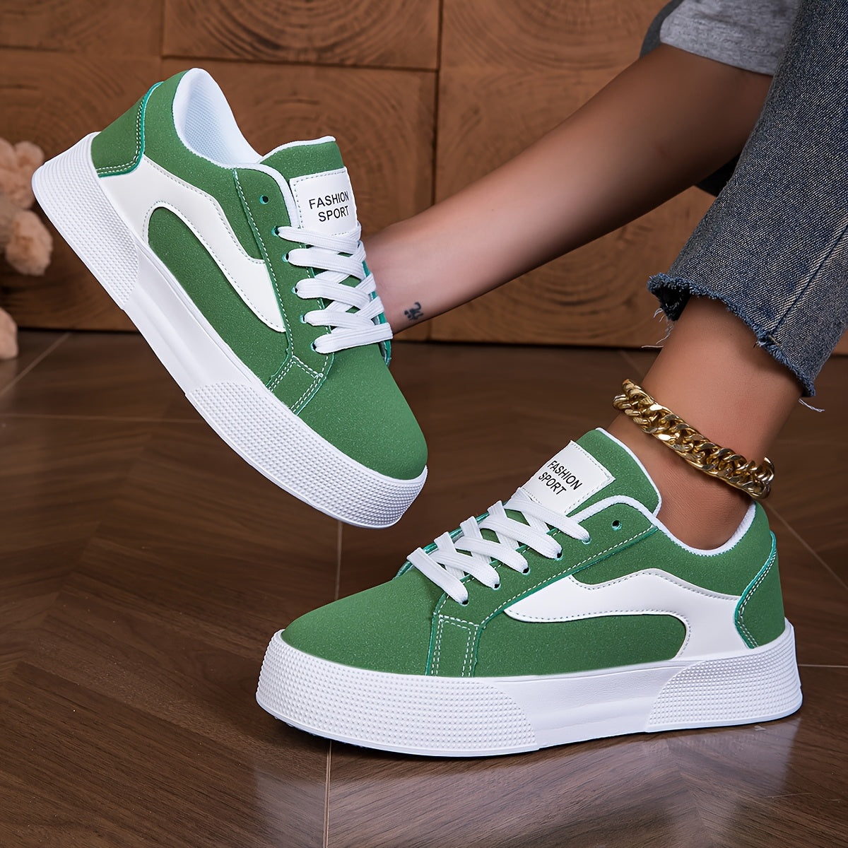 Women's Low-Top Colorblock Lace-Up Sneakers Lightweight EVA Sole