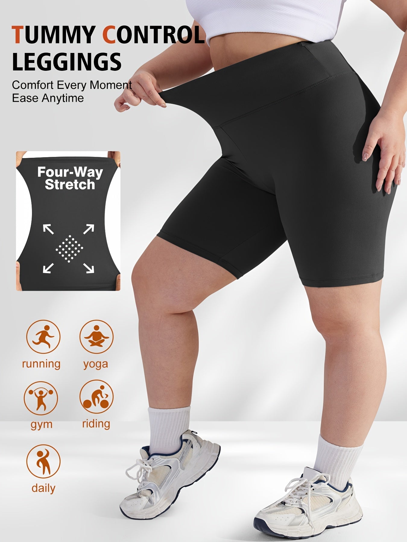 Plus Size High-Waisted Yoga Shorts Non-See-Through Moisture-Wicking Elastic Fabric