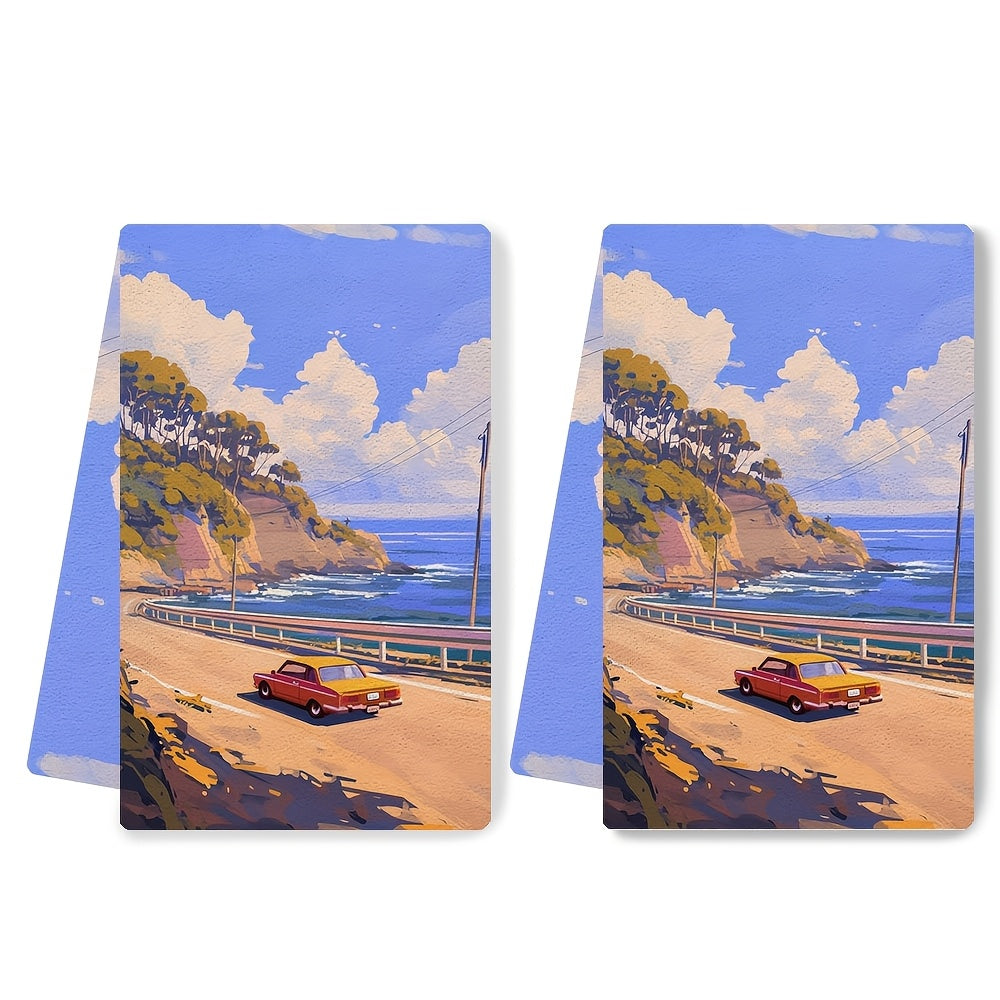 Set of 2 Coastal Beach Kitchen Towels 16x24 Inches Absorbent and Soft