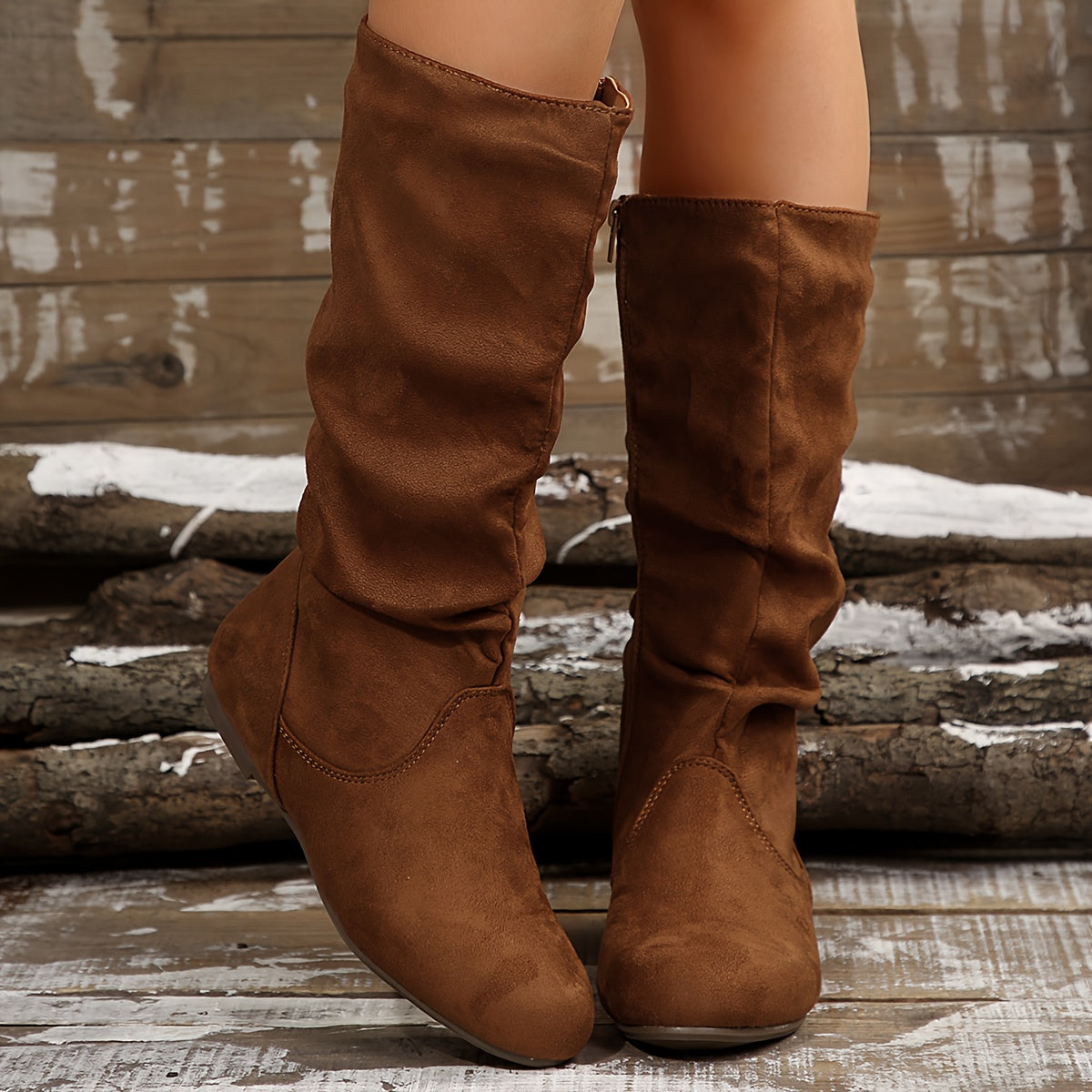 Women's Brown Western Ankle Boots with Zipper Non-Slip Rubber Sole