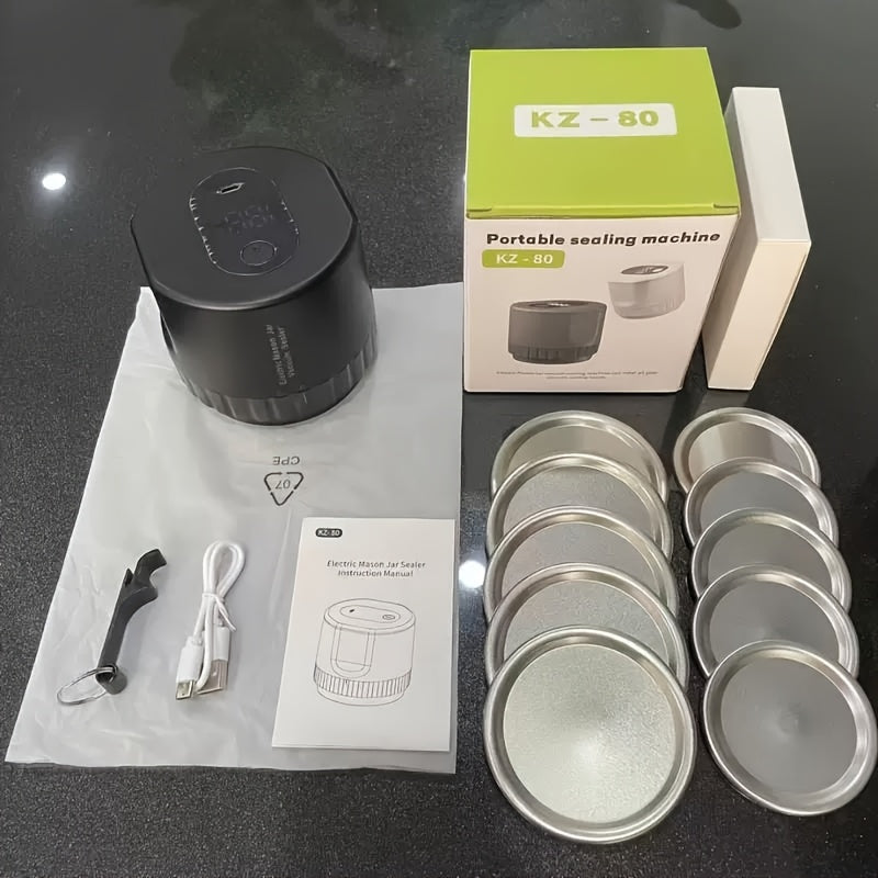 TrueBright Mason Jar Vacuum Sealer USB bilan qayta to'ldiriladigan litiy batareyaga ega. keng va odatiy og'izli bankalar uchun mos, ishlash kuchlanishi ≤36V.