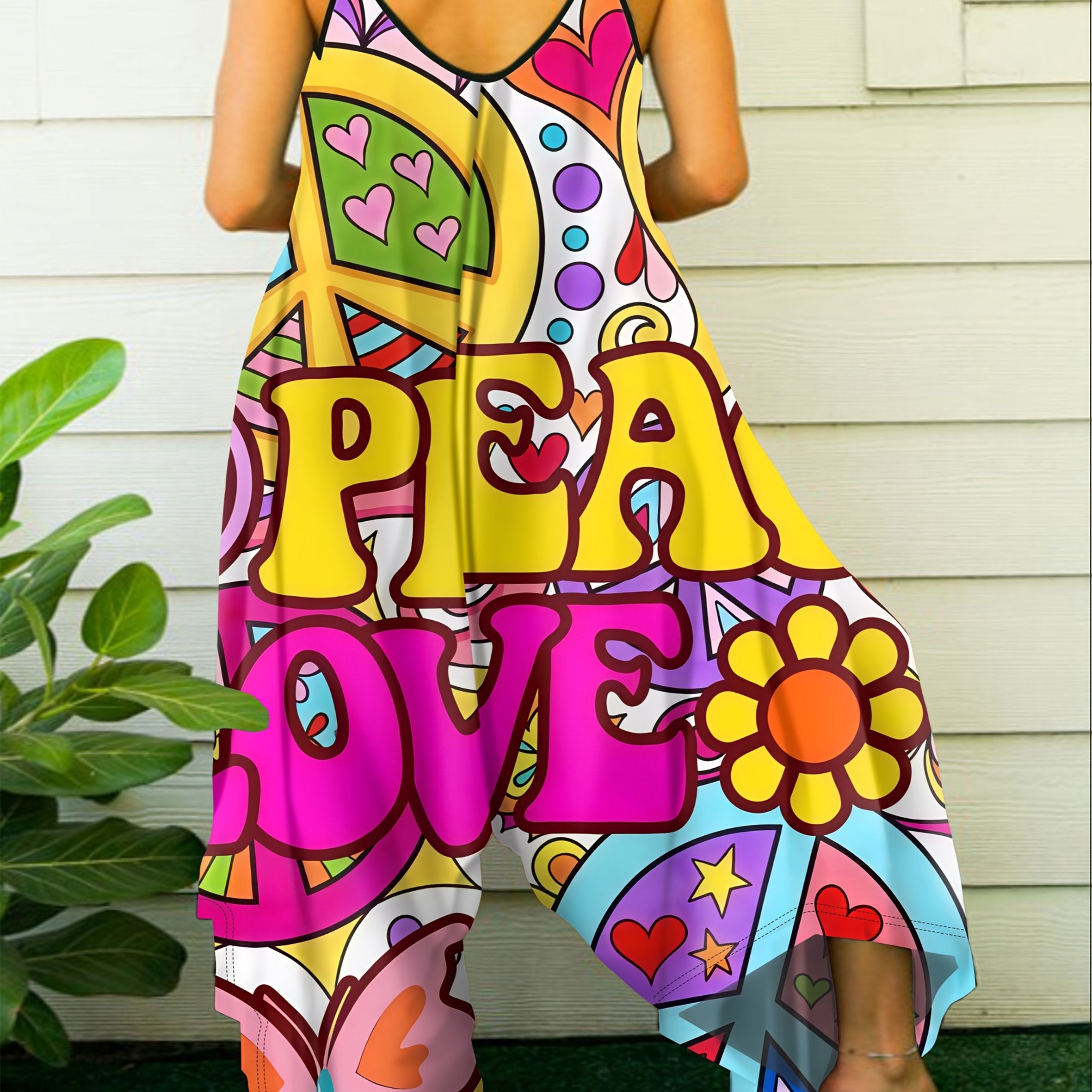 Plus Size Bohemian Print Jumpsuit Sleeveless Summer Dress Casual Vacation Dress