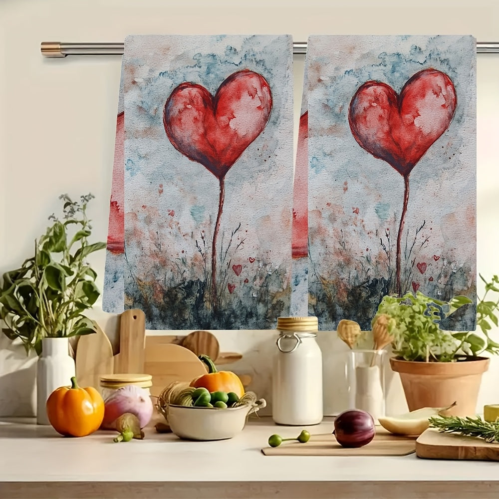 Valentine's Day Oshxona sochiqlari to'plami, 2 ta, Zamonaviy qirg'oq dizayni, Yuqori singdiruvchan polyester tikuv mato, Mashinada yuvishda oson tozalash, 40.64x60.96 sm, Bayram bezaklari uchun zamonaviy qo'l sochiqlari - Mahsulot raqami 2KYSYS1217736