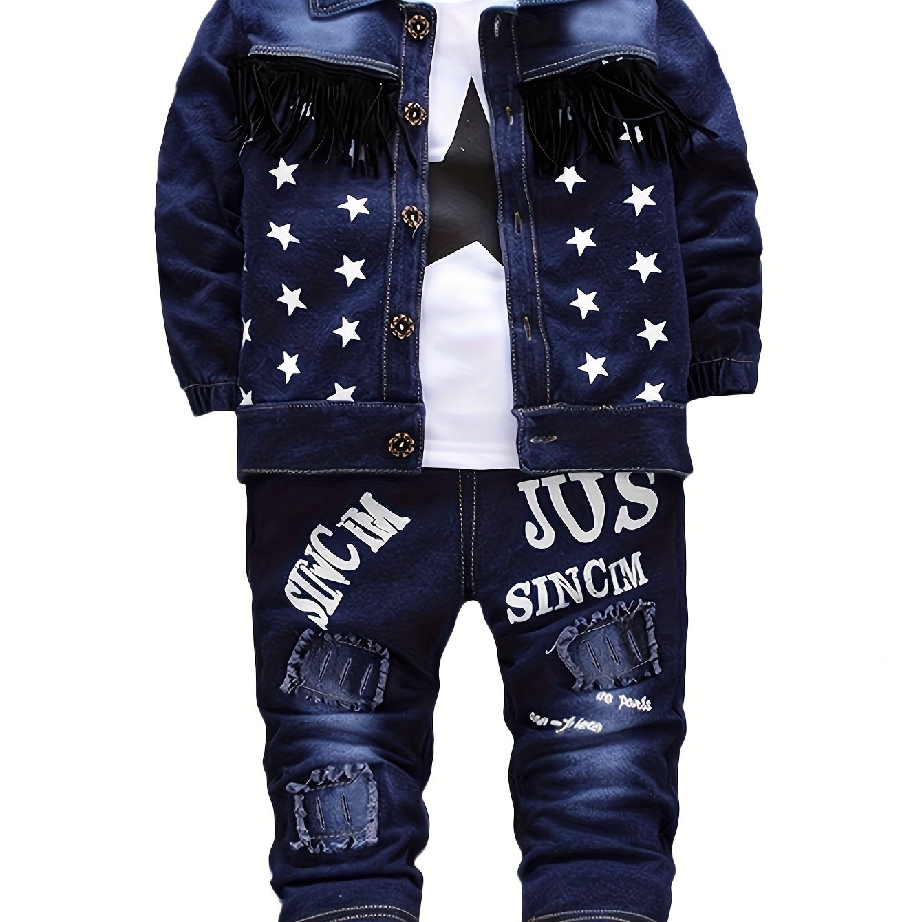 Kids' White Cotton Casual Set with Star and Letter Print for Boys 0-3 Years