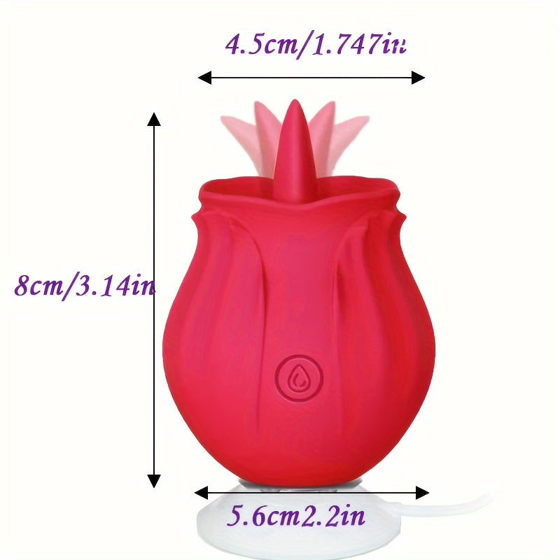 Multi-Function Rose Vibrating Massager with Soft Tongue USB Rechargeable Couples Gift