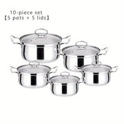 10-Piece Cookware Set Including Non-Stick Pots and Steamer with Handles