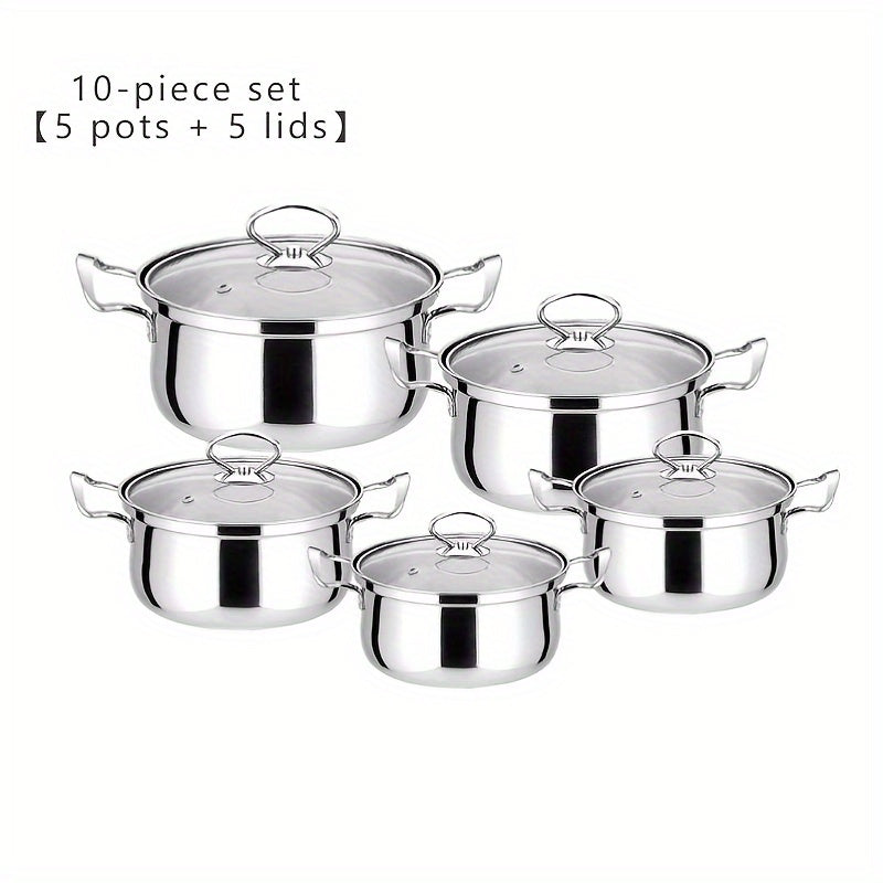 10-Piece Cookware Set Including Non-Stick Pots and Steamer with Handles