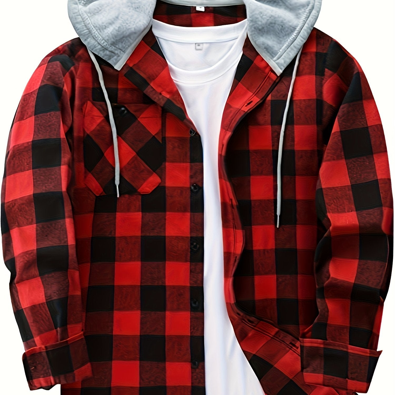Men's Plus Size Plaid Hooded Shirt Jacket for Casual Daily Wear