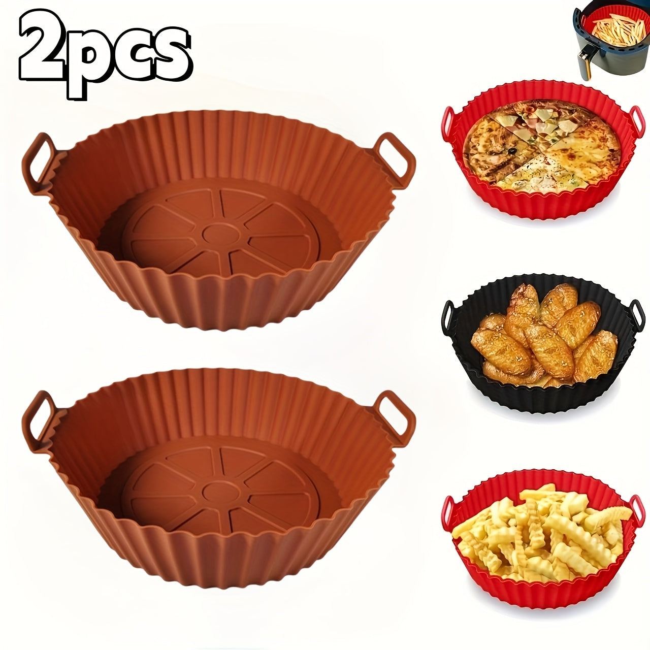 Set of 2 Reusable Silicone Air Fryer Liners Non-Stick Circular Baking Mats for Healthy Cooking