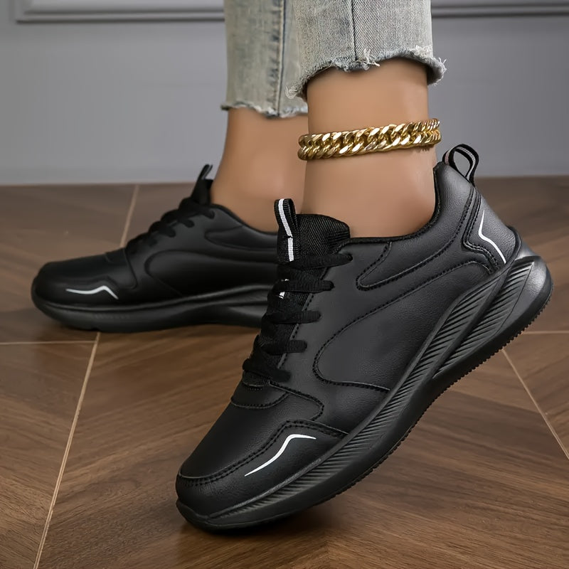Women's Lightweight All-Season Low-Top Lace-Up Sneakers Black Casual Sport Shoes